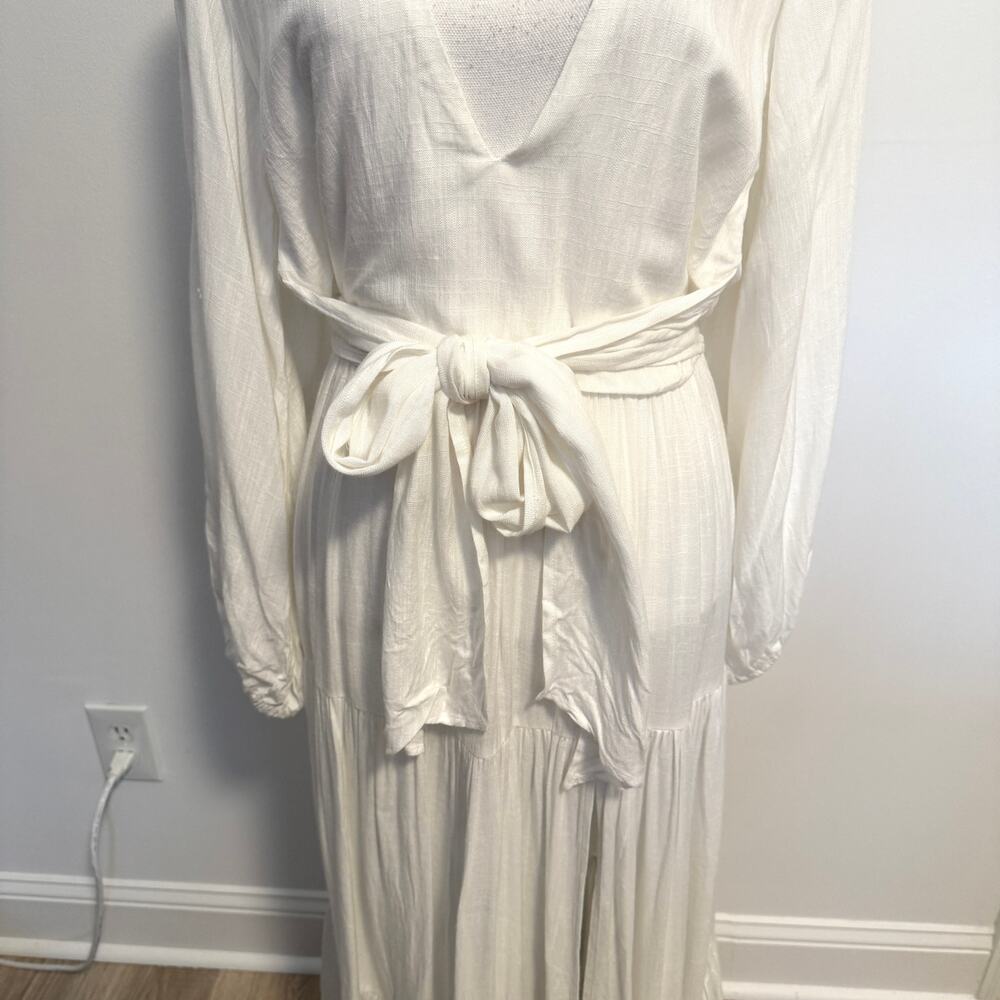 L*SPACE Hanna Balloon Long Sleeve Tiered Maxi Dress In Cream Size Large New - Picture 5 of 15